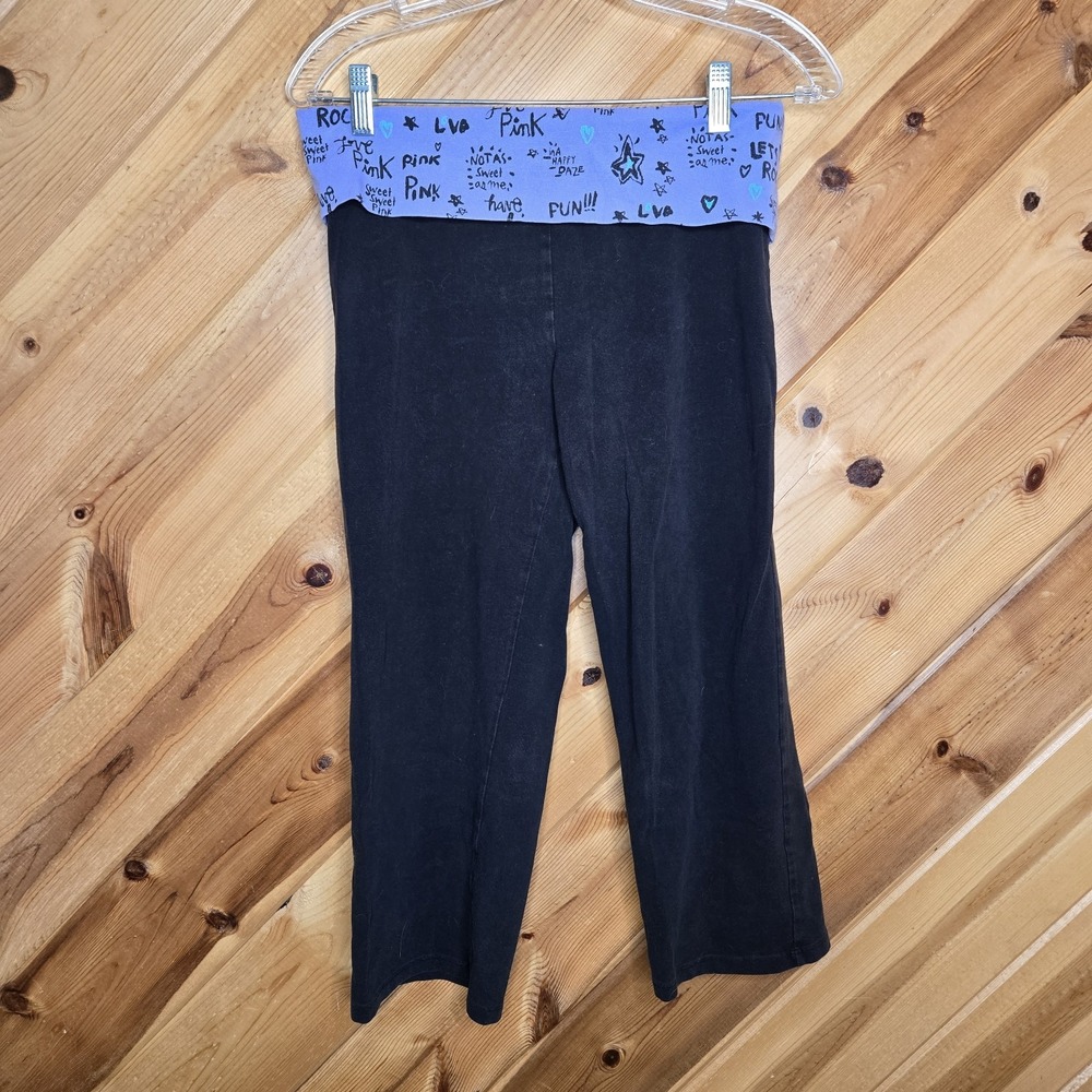Victoria's Secret Crop Foldover Yoga Pants Capri Black Purple‎ Size Medium 2010